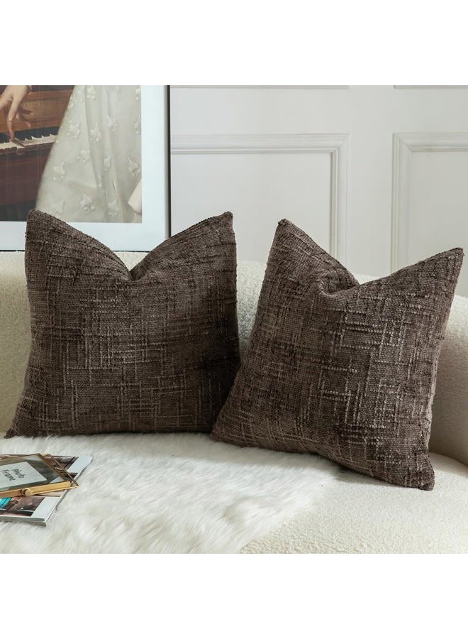 Mandioo Pack of 2 Solid Decorative Soft Chenille Coffee Cushion Covers 40x40cm 16x16 Inch Lumbar Accent Solid Throw Pillow Case Soft Cozy Luxury Pillow Covers for Sofa Couch Bedroom - Image 2