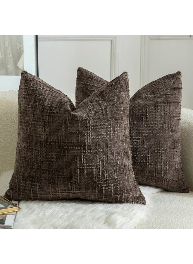 Mandioo Pack of 2 Solid Decorative Soft Chenille Coffee Cushion Covers 40x40cm 16x16 Inch Lumbar Accent Solid Throw Pillow Case Soft Cozy Luxury Pillow Covers for Sofa Couch Bedroom - Image 1