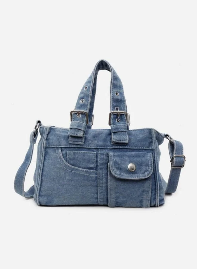 Take Two Blue Denim Handbag with Flap Pocket