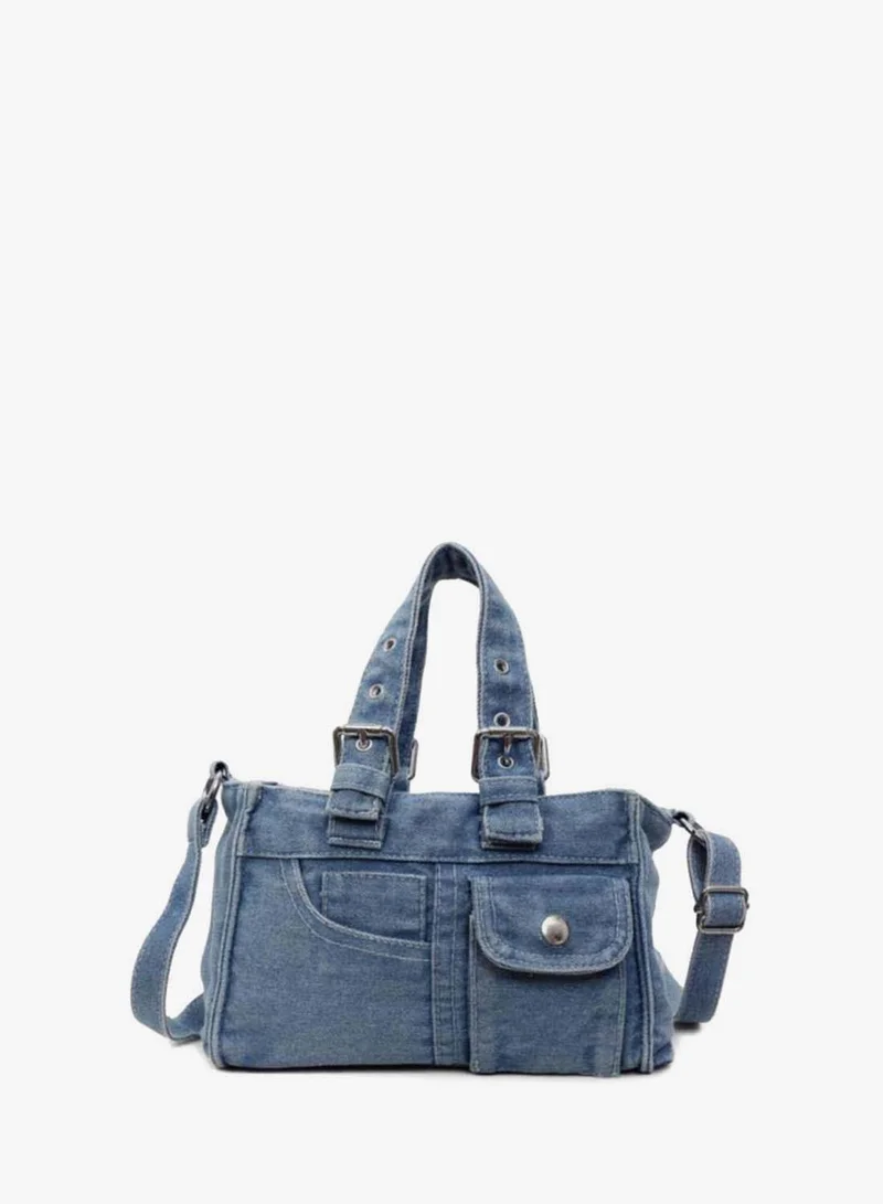 Take Two Blue Denim Handbag with Flap Pocket