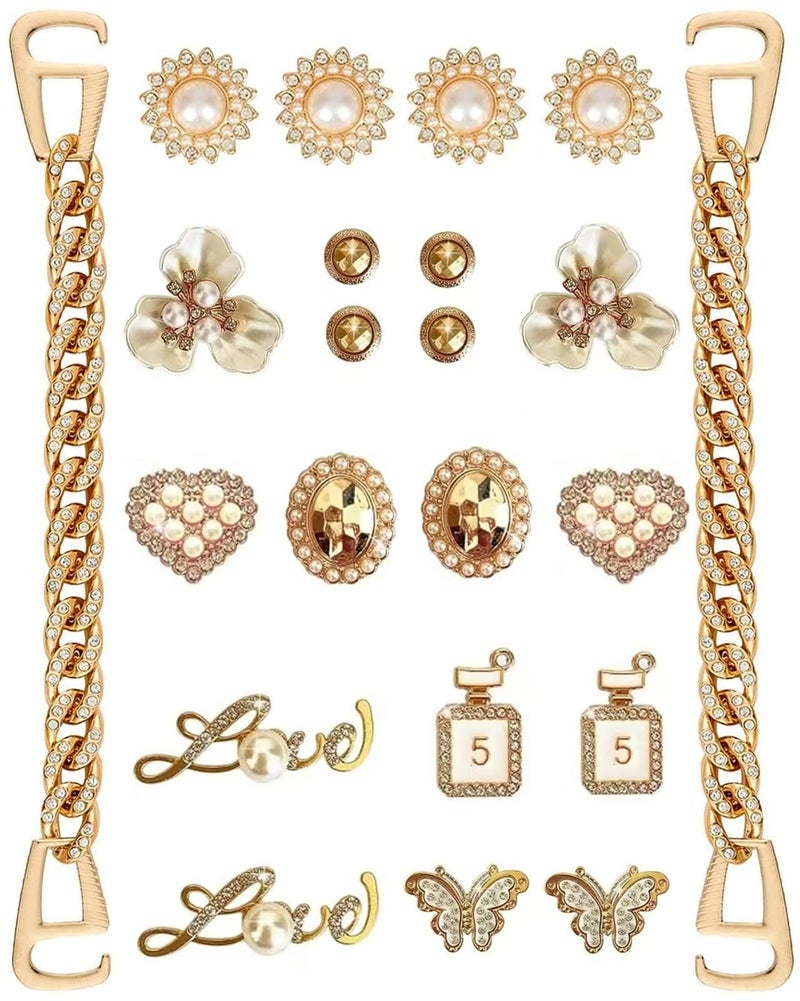 vshougou Golden Bling Butterfly Decoration Charms fits for Clog Sandals,Rhinestones Bling Chain Charms Cute Designer Shoe Decoration Gifts for Girls Women Adults - Image 1