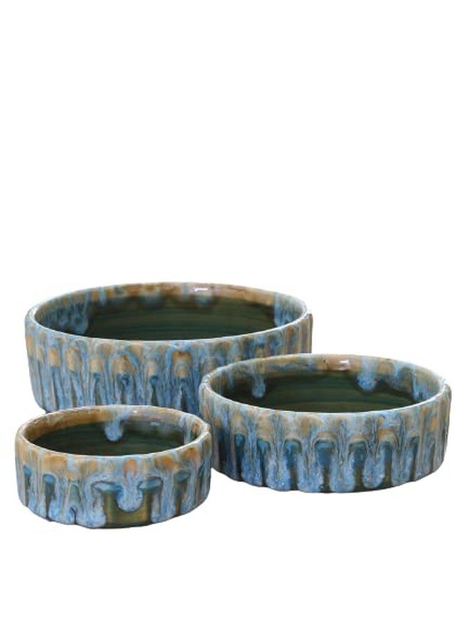 miah decor أطباق فطائر ميا ديكور MDCF-71 المصنوعة يدويًا - طقم من 3 قطع: لون أخضر ربيعي وبني - Image 1