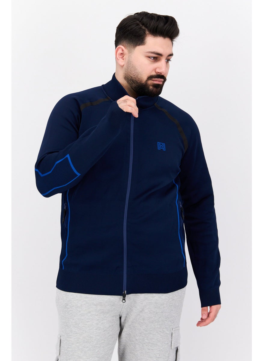 Free Soul - Men High Neck Brand Logo Long Sleeves Sweatshirt, Navy - Image 1