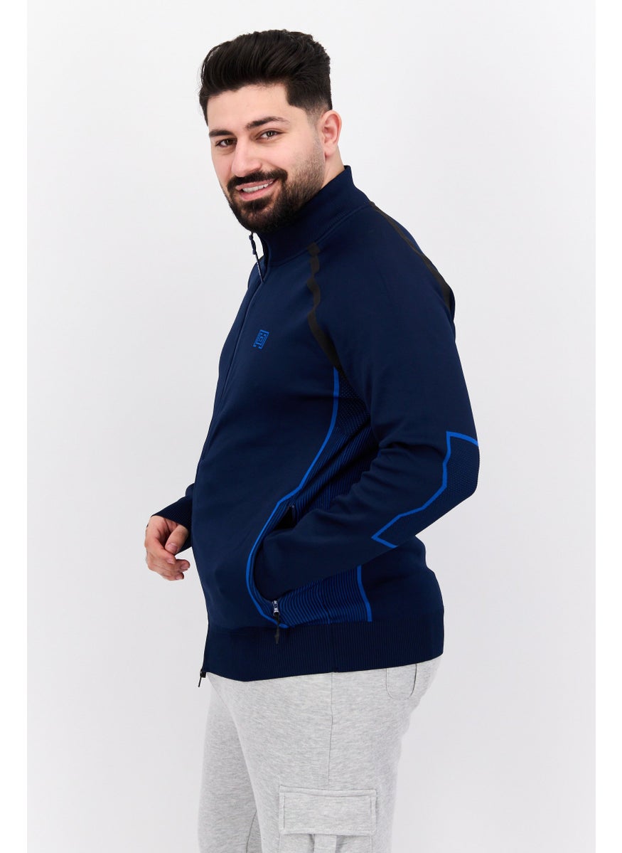 Free Soul - Men High Neck Brand Logo Long Sleeves Sweatshirt, Navy - Image 1