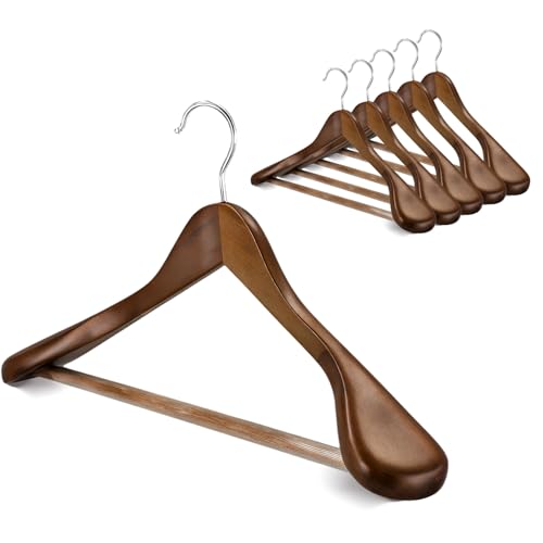 Verahaus Premium Wooden Hangers 6Pack Wide Shoulder NonSlip Design for Coats Jackets Suits 360 Rotating Closet Organizers Durable SpaceSaving Vintage Wood - Image 1