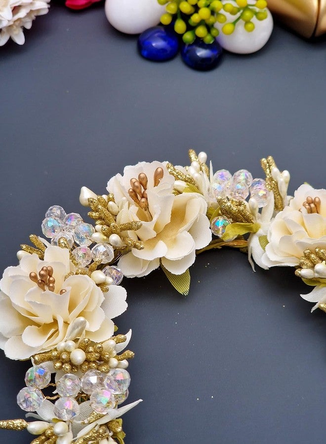 Twinsho Bridal Hair Gajra with Roses, Crystal Beads and Gold Accents, Handcrafted Hair Accessory, Wedding Flower Hair Gajra for Women and Bridal (White) - Image 2
