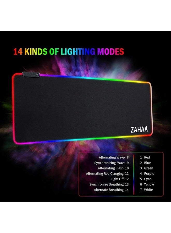 زها Large RGB Mouse Pad 800x300x3 mm with Colorful LED Lights Extended Gaming Desk Mat for PC Laptop Everyday Use Black - Image 2