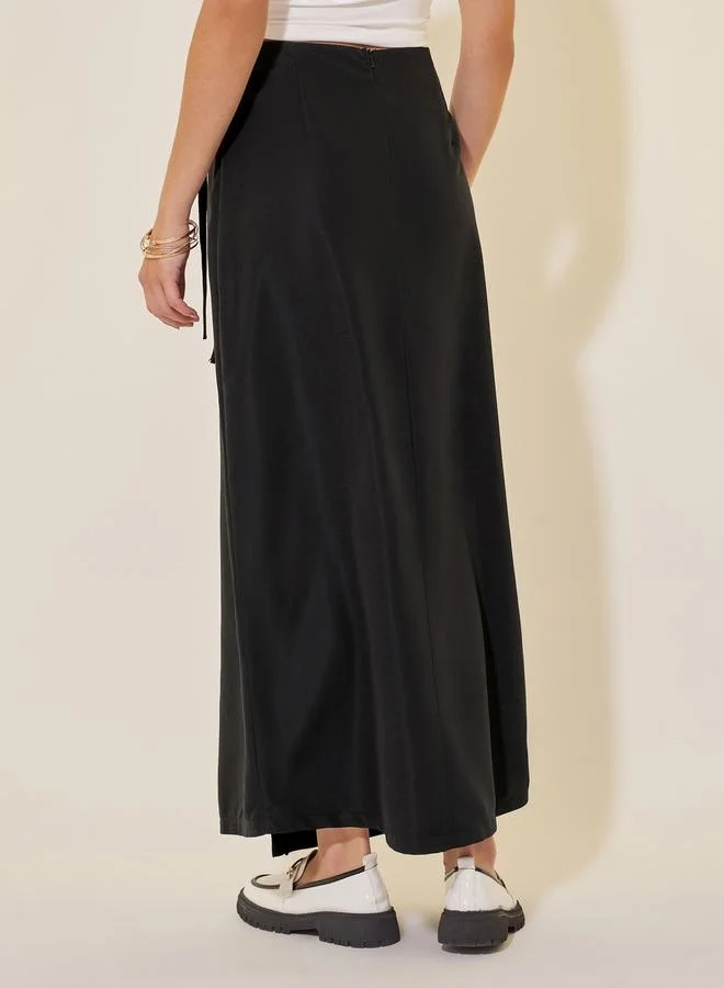 Take Two Mid-Rise Wrap A-Line Maxi Skirt with Tie-Up Detail