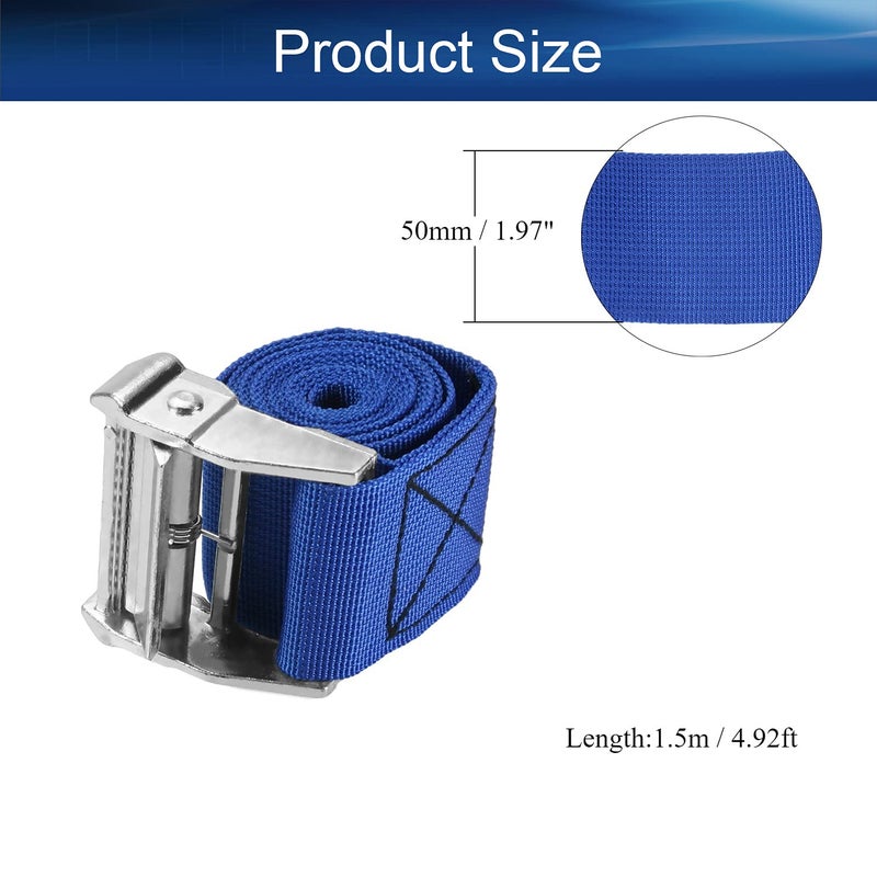 Yinpecly Lashing Strap 2" x5ft Adjustable Tie Down Cam Straps Cargo Packing Strap with Buckles up to 1102lbs for Kayak, Roof Racks, Motorcycle, Car, Truck, Boat, Trailer Blue 2Pcs - Image 2