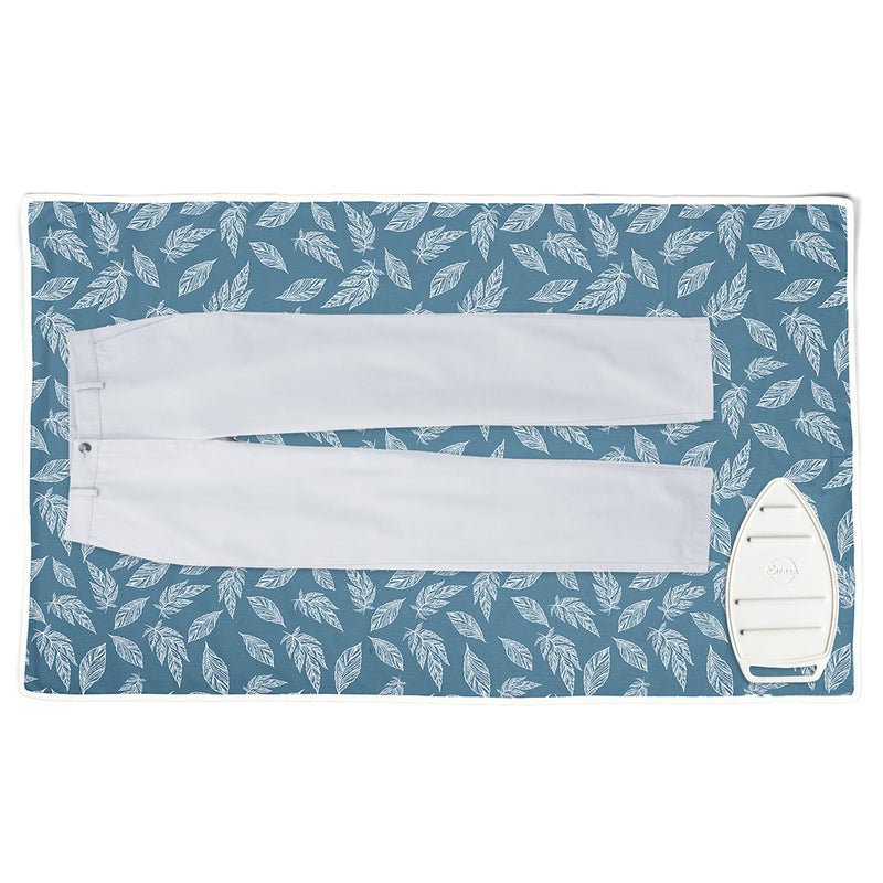 Encasa XO Encasa XO Ironing MatPad Large 48x28 with 3mm Padding  Silicone Iron Rest for Steam Pressing on Tabletop or Bed  Heat Resistant Portable Quilting  Travel Blanket  Big Leaves Blue