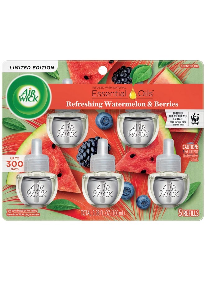 Air Wick Air Wick Plug in Scented Oil Refill, 5 ct, Fresh Watermelon & Berries, Air Freshener, Essential Oils, Spring Collection  - Image 1