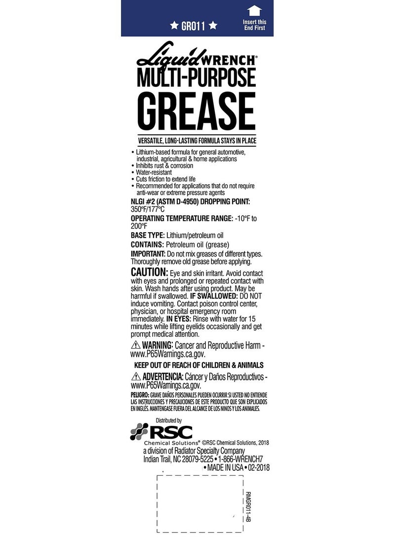 LIQUID WRENCH Multi Purpose Grease Versatile Long Lasting Formula Stays In Place Nlgi #1.5 Grease 396G - Image 2