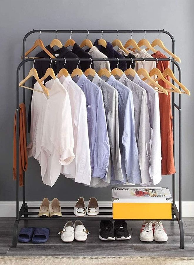 AGD Metal Clothes Drying Shelves Rack Top Organizer Rack for Shirts Towels Bottom Storage Shelf for Boxes Shoes Black - Image 1
