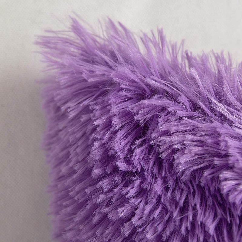 Cottonfry Pack of 2 Luxury Fur Shaggy Fluffy Throw Pillow Set Soft Deluxe Decorative Plush Fleece Pillowcases for Cushion Couch Sofa Bedroom Home Purple 16 x 16 - Image 2