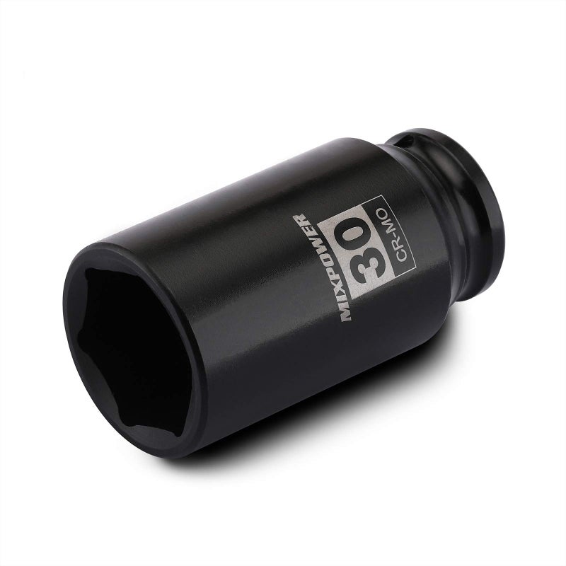 MIXPOWER 1/2" Drive Deep Impact Socket, CR-MO, 30 MM, 6 Point, Axle Nut Impact Grade Socket for Easy Removal