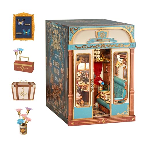 Tonecheer DIY Book Nook Kit for Adults Miniature Infinity Train Cabin European Vintage Carriage Model Wooden 3D Puzzle Dollhouse Booknook Decorative Bookend Gifts European Travels - Image 1