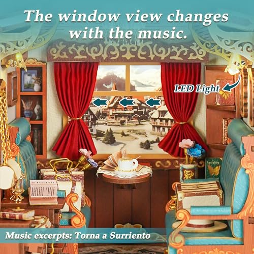 Tonecheer DIY Book Nook Kit for Adults Miniature Infinity Train Cabin European Vintage Carriage Model Wooden 3D Puzzle Dollhouse Booknook Decorative Bookend Gifts European Travels - Image 5