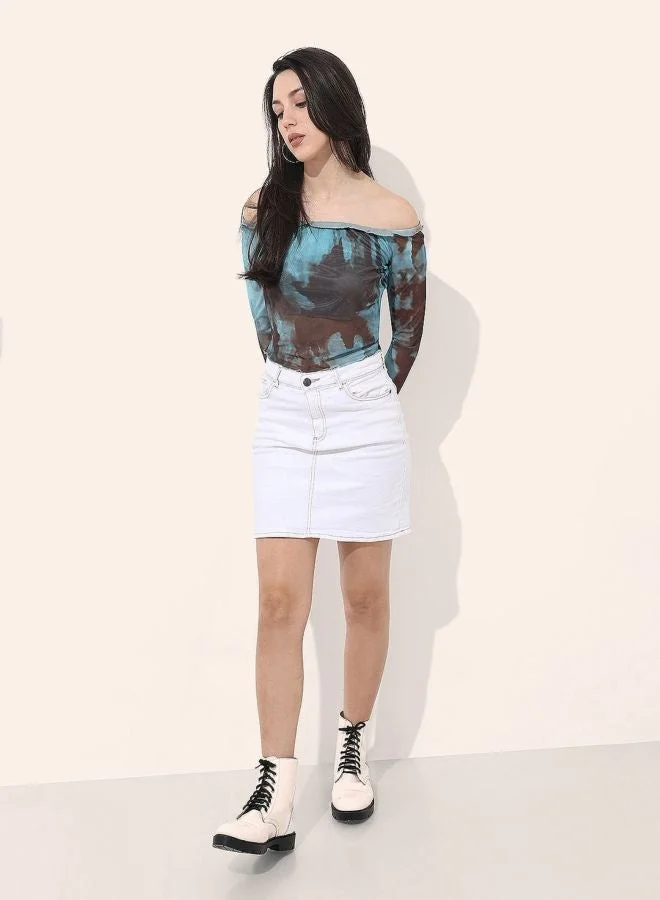 Freehand Women Regular Fit Paint Splash Off Shoulder Long Sleeve Off Shoulder Top