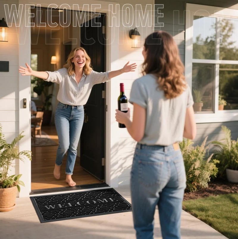Yimobra Welcome Door Mat, Heavy Duty Sturdy Front Door Mat for Home Entrance, Garage and Garden Outside Entryway Floor Mat, Non Slip, Fade Resistant, Easy Clean, 29.5 x 17 Inch, Black - Image 2