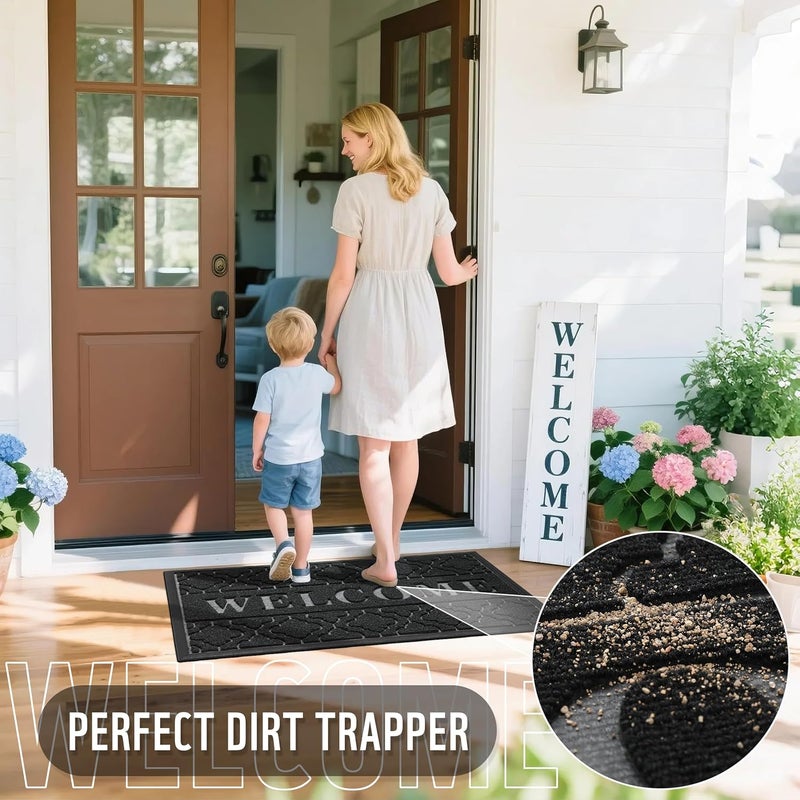 Yimobra Welcome Door Mat, Heavy Duty Sturdy Front Door Mat for Home Entrance, Garage and Garden Outside Entryway Floor Mat, Non Slip, Fade Resistant, Easy Clean, 29.5 x 17 Inch, Black - Image 4