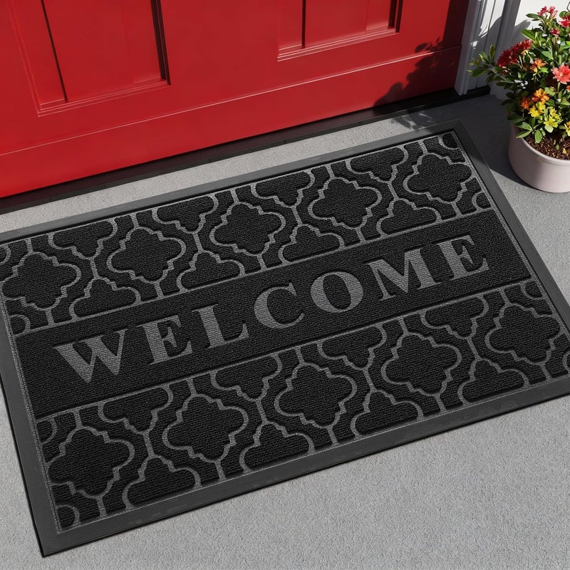 Yimobra Welcome Door Mat, Heavy Duty Sturdy Front Door Mat for Home Entrance, Garage and Garden Outside Entryway Floor Mat, Non Slip, Fade Resistant, Easy Clean, 29.5 x 17 Inch, Black - Image 1