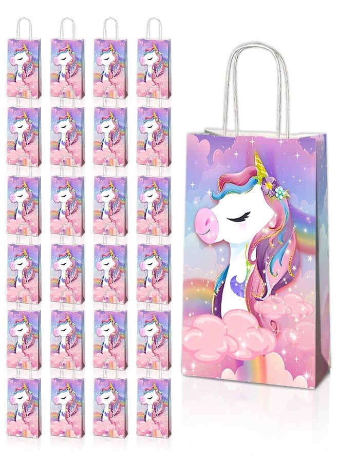 JOYGATHER 24 Pcs Unicorn Party Favor Bags with Handles - Unicorn Goodie Bags Gift Bags. Rainbow Theme Candy Bags, Kraft Paper Bags for Birthday Party Supplies, and Baby Shower Decorations - Image 1