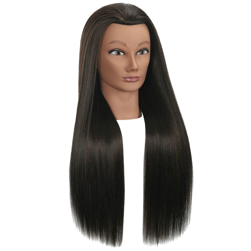 LECIPO 30 inches Brown 80% Human Hair Mannequin Head with Stand for Practice Manikin Doll Style Head Braiding Styling Updos Curling Cutting Cosmetology Barber Training Display - Image 3