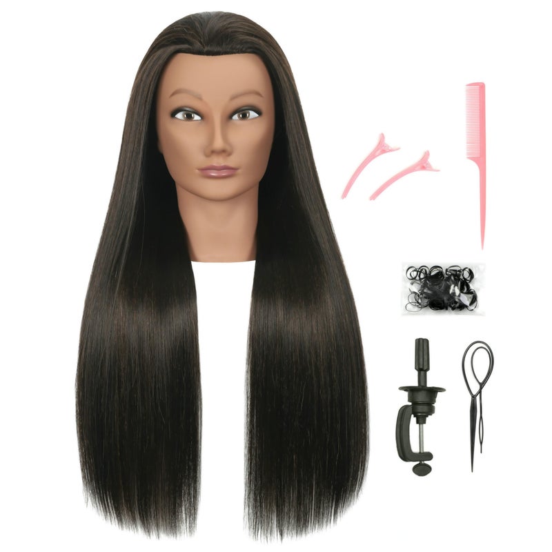 LECIPO 30 inches Brown 80% Human Hair Mannequin Head with Stand for Practice Manikin Doll Style Head Braiding Styling Updos Curling Cutting Cosmetology Barber Training Display - Image 1