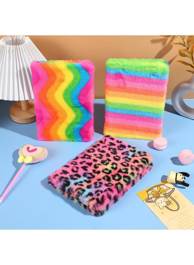 Bluejw Cross-border Rainbow Leopard Cartoon Plush Notebook Student Notepad Internet Popular Girl Heart Princess Hand Book New - Image 3