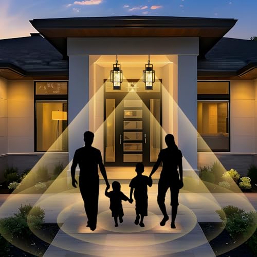 PARTPHONER Motion Sensor 15" Outdoor Pendant Light Exterior Hanging Lantern, Modern Black Metal Outside Chandelier Light Fixture Ceiling Mount with Water Glass for Front Porch Entrance Foyer Entryway - Image 5