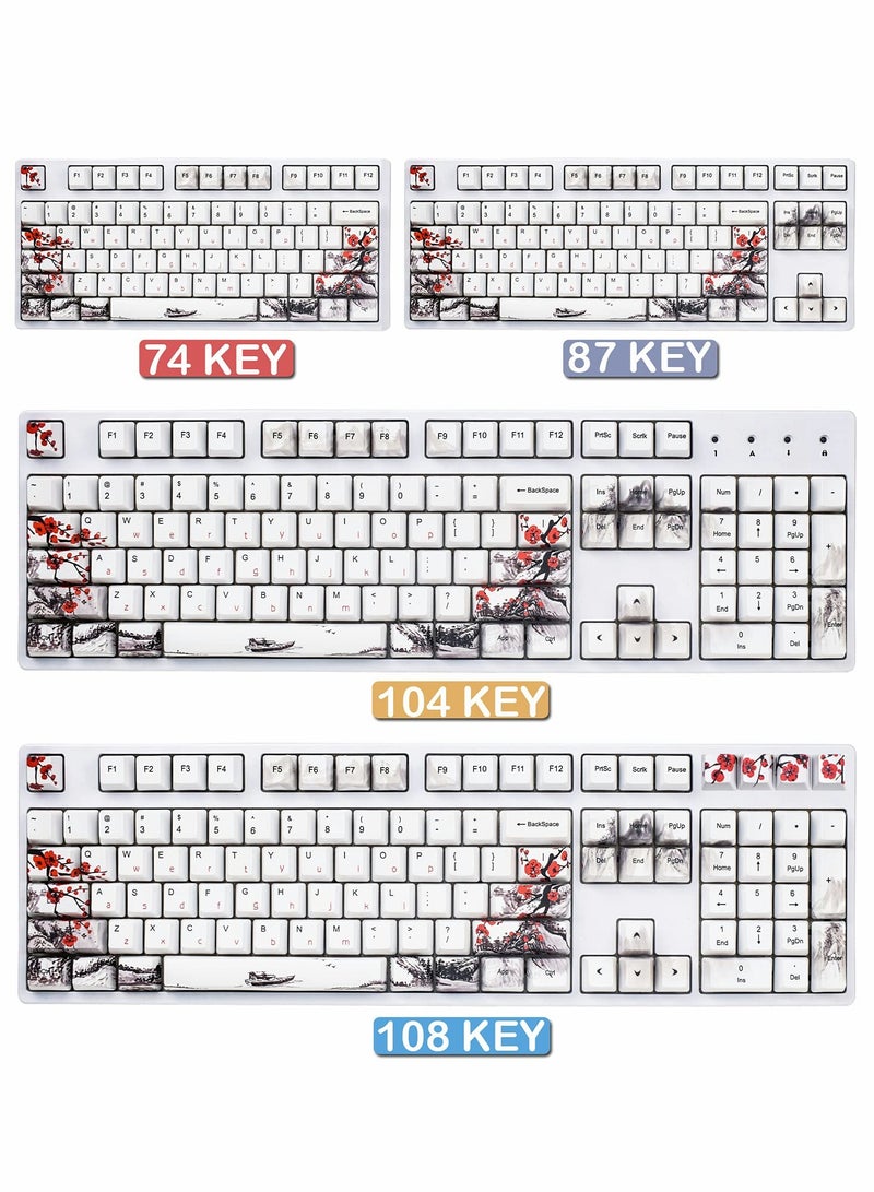 Rubber Keycaps Set, 110 Keys PBT Keycap, Anti-Slip Texture Dye-Sublimation Plum Blossom Cherry Profile Key Cap, DIY Mechanical Keyboard Keycap Set for Mechanical Keyboard - Image 2