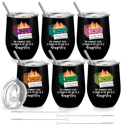 Skylety Funny Coworker Gifts Bulk Dumpster Fire Tumblers Employee Appreciation Gifts Office Humor Insulated Coffee Cups with Lid Straw Teacher Nurse Staff Gift EMS CNA WeekBlack6 Pcs - Image 1