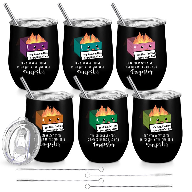 Skylety Funny Coworker Gifts Bulk Dumpster Fire Tumblers Employee Appreciation Gifts Office Humor Insulated Coffee Cups with Lid Straw Teacher Nurse Staff Gift EMS CNA WeekBlack6 Pcs - Image 2
