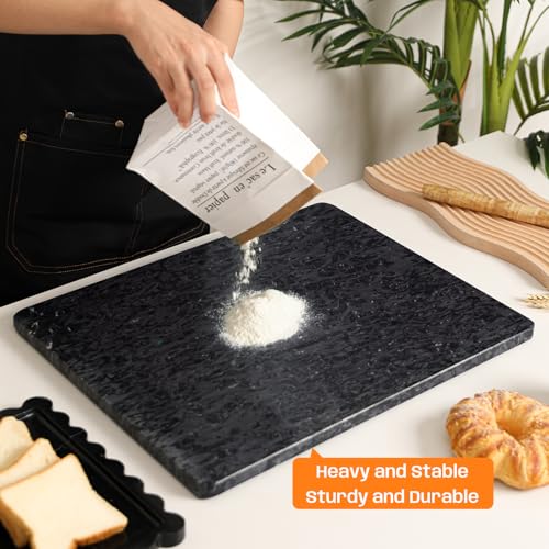 Adolif Black Marble Cutting Board For Kitchen, Large Marble Slab Pastry Board With Non-Slip Feet For Baking, Cheese, Charcuterie, Chocolate, 16x20 Inch, Pack Of 1 Piece - Image 3