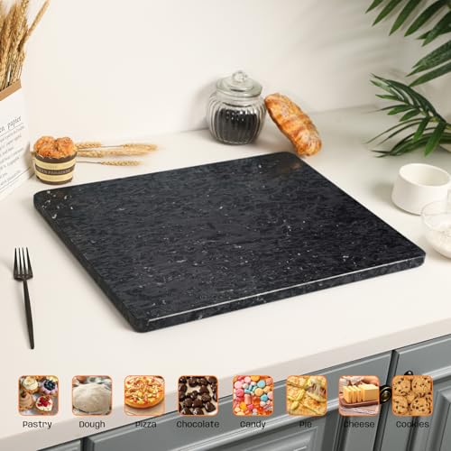 Adolif Black Marble Cutting Board For Kitchen, Large Marble Slab Pastry Board With Non-Slip Feet For Baking, Cheese, Charcuterie, Chocolate, 16x20 Inch, Pack Of 1 Piece - Image 5