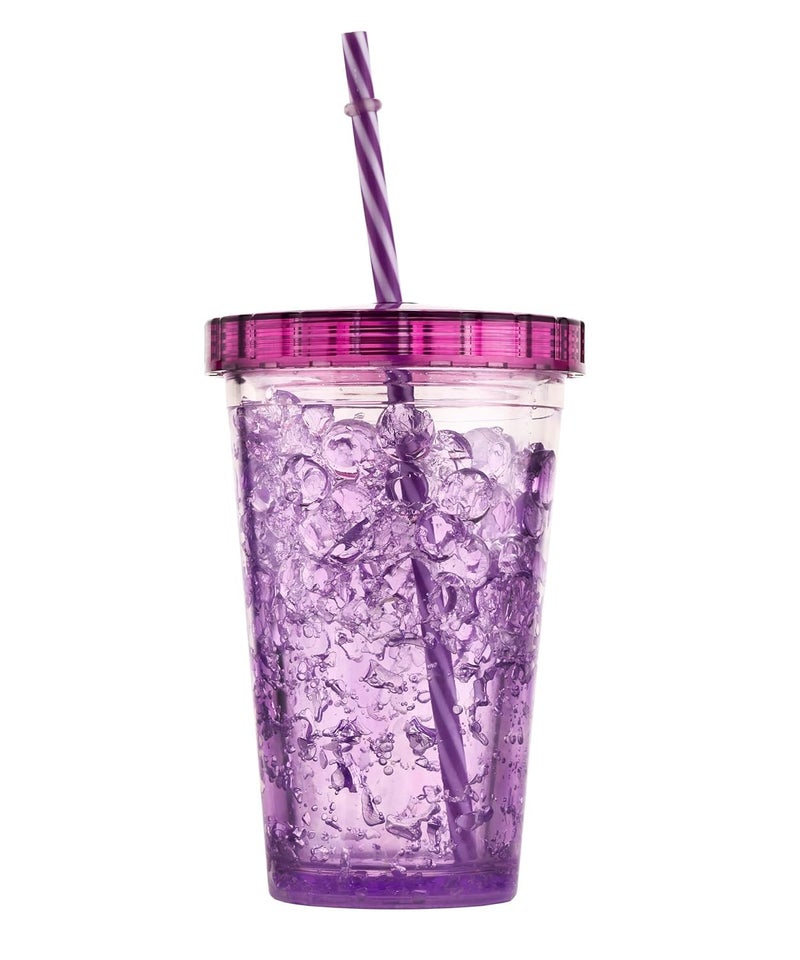 Shopsidex Plastic Mug Bottle Jelly Sipper Gel Feezer Sipper Icecream Cup with Straw for Cold Water and Drinks Purple - Image 1