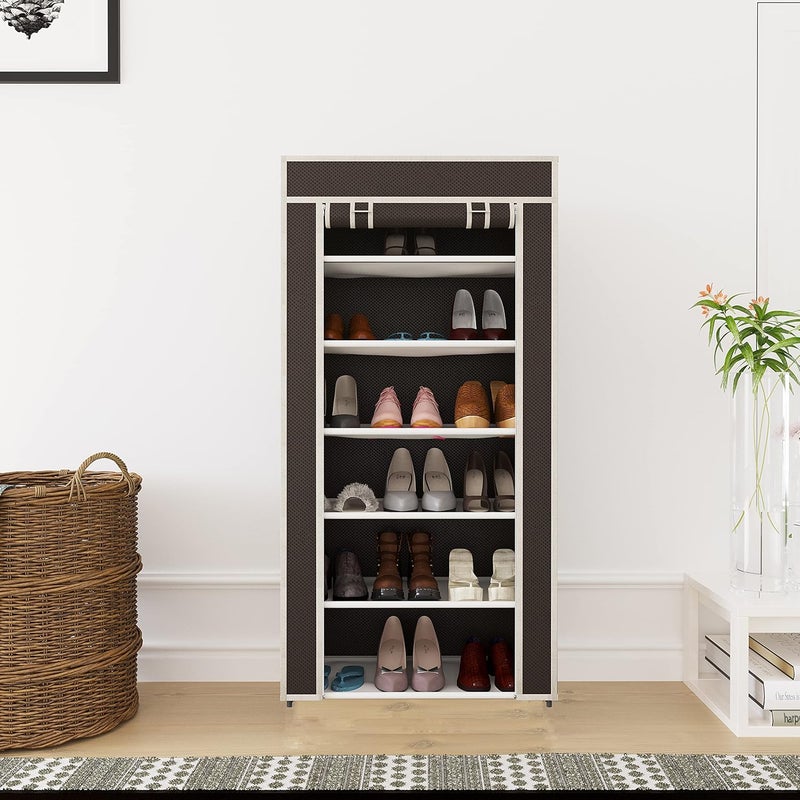 Whitecloud TRANSFORMING HOMES Whitecloud TRANSFORMING HOMES Shoe Cabinet Rack Light Weight Foldable Shelves Storage Organizer for Home Brown 6 Layer  - Image 1