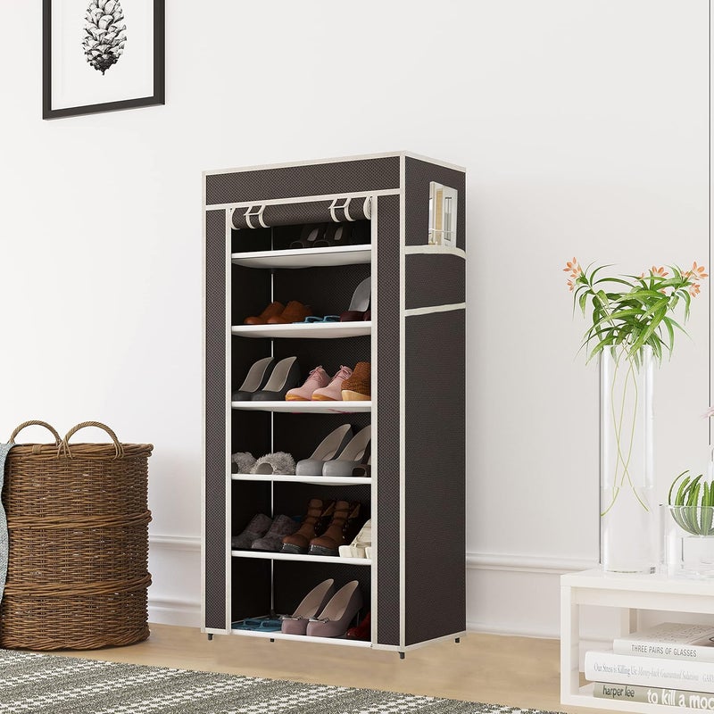 Whitecloud TRANSFORMING HOMES Whitecloud TRANSFORMING HOMES Shoe Cabinet Rack Light Weight Foldable Shelves Storage Organizer for Home Brown 6 Layer  - Image 3