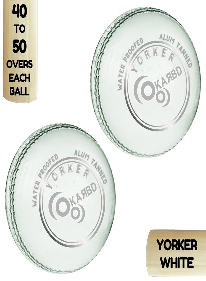 KARBD كرة كريكيت كاربد جلدية مكونة من 4 قطع، خياطة يدوية احترافية، طلاء مقاوم للماء، كرة موسمية لمباريات البطولات والأندية (40 إلى 50 شوطًا، يوركر أبيض، مجموعة كومبو من قطعتين) - Image 2