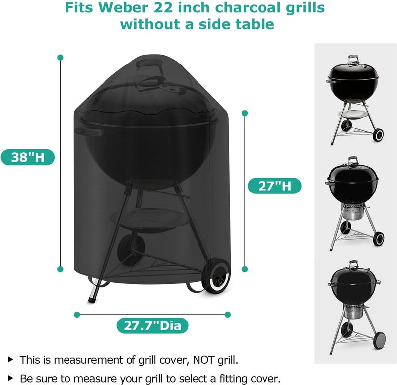 SunPatio Grill Cover Compatible with Weber, Big Green Egg, Char-Broil 22 Inch Charcoal Kettle Grills, Outdoor Waterproof BBQ Grill Cover, Compared to Weber 7150, 27.7" Dia x 38" H - Image 2