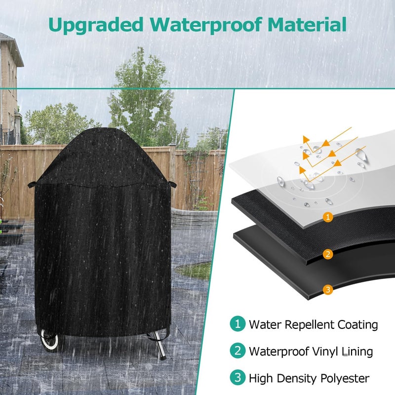 SunPatio Grill Cover Compatible with Weber, Big Green Egg, Char-Broil 22 Inch Charcoal Kettle Grills, Outdoor Waterproof BBQ Grill Cover, Compared to Weber 7150, 27.7" Dia x 38" H - Image 4
