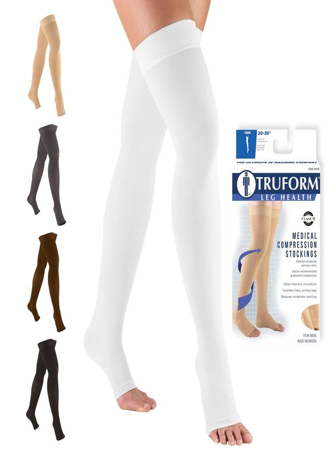 Truform 20-30 mmHg Compression Stockings for Men and Women, Thigh High Length, Dot-Top, Open Toe, White, Medium, White, Medium (1 Pair) - Image 1