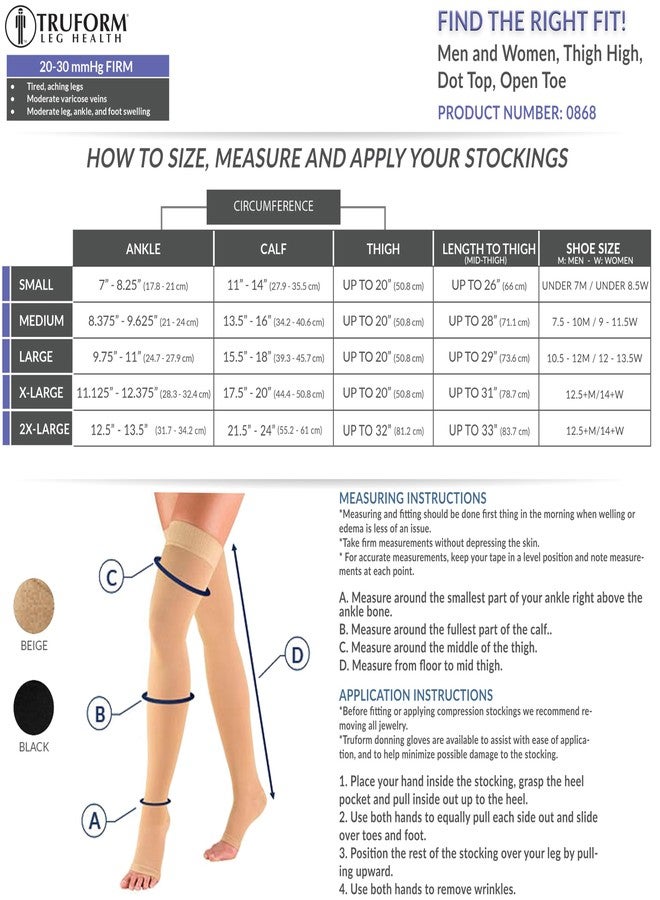 Truform 20-30 mmHg Compression Stockings for Men and Women, Thigh High Length, Dot-Top, Open Toe, White, Medium, White, Medium (1 Pair) - Image 3