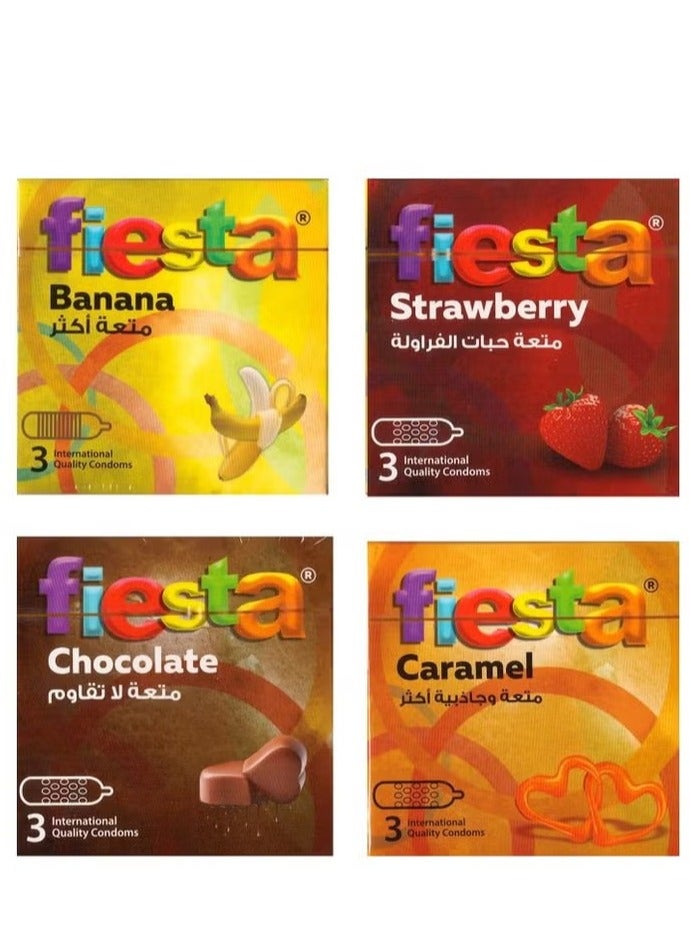 Fiesta Flavors Set Condoms - 4 Box 3 Pieces