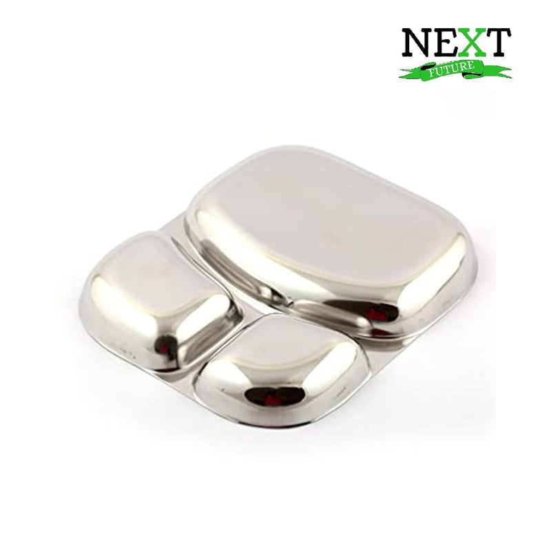 Next Future Set of 6 20 Gauge Heavy Duty Mirror Polish 3 in 1 Partition Plate Stainless Steel Kitchen and Dining Deep Compartment Divided Dynasty PlateThaliBhojan Patra Medium 6 - Image 4