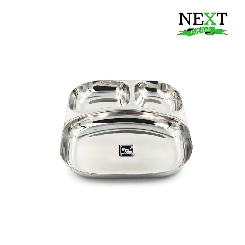 Next Future Set of 6 20 Gauge Heavy Duty Mirror Polish 3 in 1 Partition Plate Stainless Steel Kitchen and Dining Deep Compartment Divided Dynasty PlateThaliBhojan Patra Medium 6 - Image 5