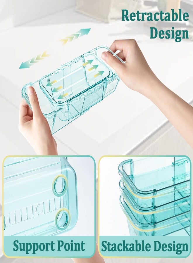 Hiitytin 20 Pcs Adjustable Clear Drawer Organizer, Extendable Vanity Storage Bins, Desk Drawer Organizer Set for Makeup, Cosmetics, Bedroom, and Gadgets, Blue - Image 4