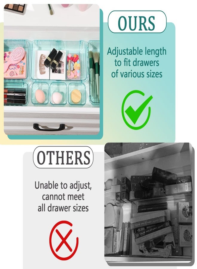 Hiitytin 20 Pcs Adjustable Clear Drawer Organizer, Extendable Vanity Storage Bins, Desk Drawer Organizer Set for Makeup, Cosmetics, Bedroom, and Gadgets, Blue - Image 3