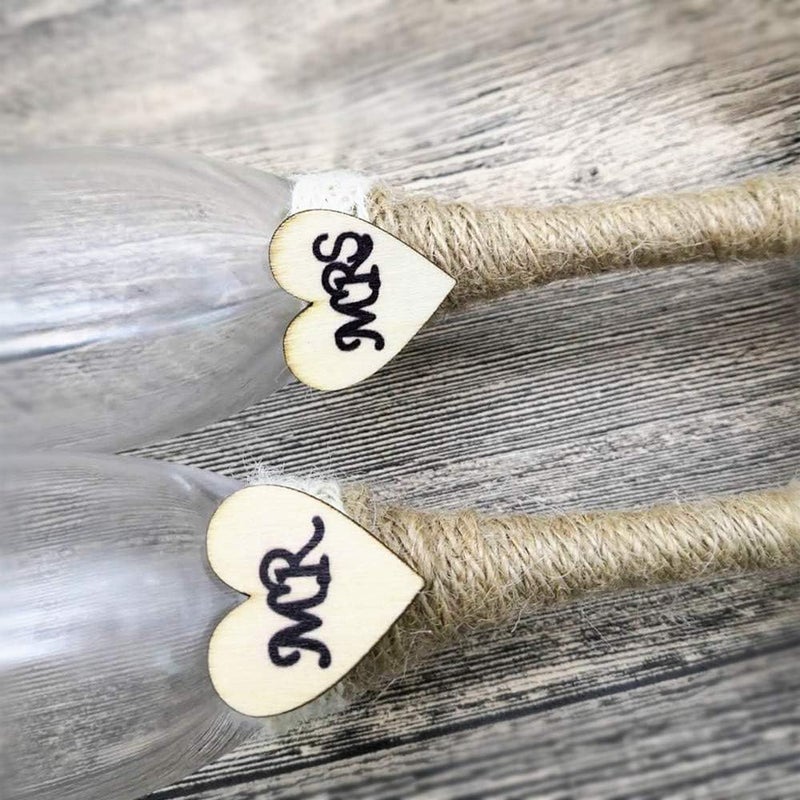 senover Set of 2 Rustic Champagne Flute GlassesMr and Mrs Champagne GlassesBride and Groom Wedding Toasting Glasses Drinking Glasses Engraved Heart for Engagement Wedding Gift Anniversary Present - Image 4