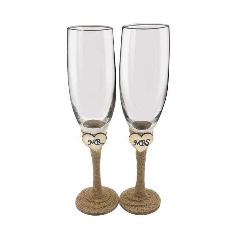 senover Set of 2 Rustic Champagne Flute GlassesMr and Mrs Champagne GlassesBride and Groom Wedding Toasting Glasses Drinking Glasses Engraved Heart for Engagement Wedding Gift Anniversary Present - Image 1
